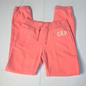 Gap‎ Kids Girls Joggers Sweatpants Peach Drawstring Spellout Logo Pockets LG/10